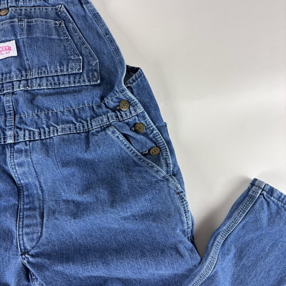 Key Overalls Women Size 16 Reg Bibs Denim Utility Pockets Buttons Logo Workwear - Picture 3 of 12